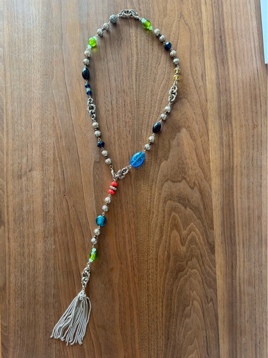 CAbi Jewelry - CAbi-Vintage Multicolor Beaded Tassel Necklace - Blue, Green, Red, Black, Gold.